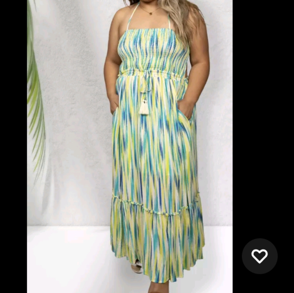 NWT (3X) Davi & Dani Multi-Colored Halter Neck Maxi Dress